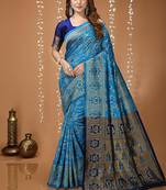 sky blue silk blend zari woven saree
