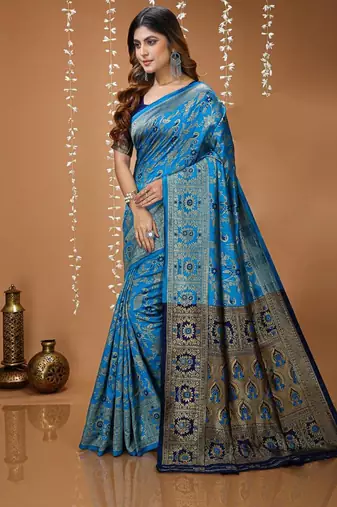 sky blue silk blend zari woven saree
