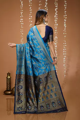 sky blue silk blend zari woven saree