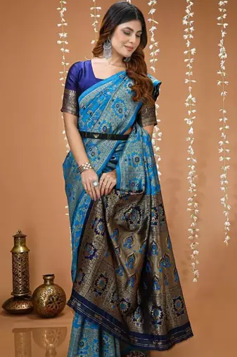 sky blue silk blend zari woven saree