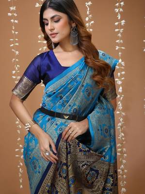 sky blue silk blend zari woven saree 5