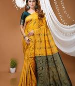 yellow silk blend zari woven saree