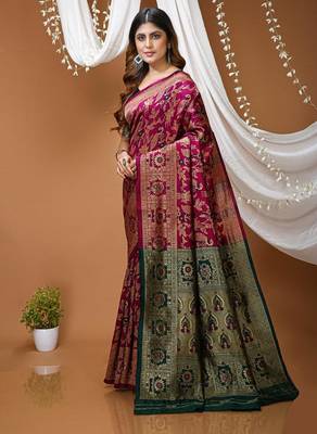 wine silk blend zari woven saree 2