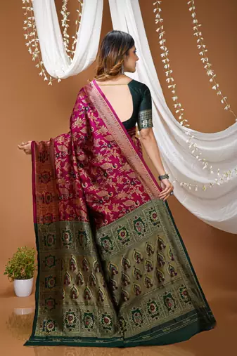 wine silk blend zari woven saree