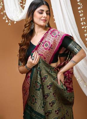 wine silk blend zari woven saree 5