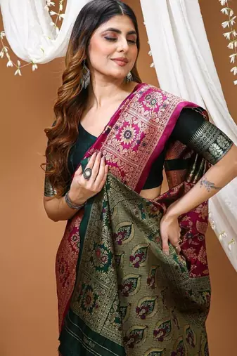 wine silk blend zari woven saree