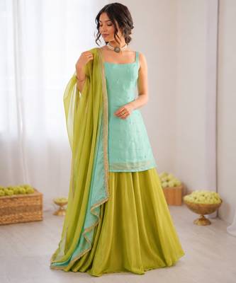 Mint green chinon silk thread with sequin palazzo suit 2