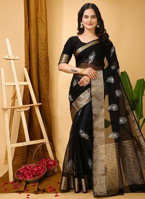 black organza sequin saree 1
