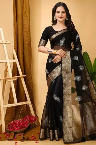 black organza sequin saree