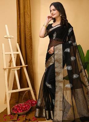 black organza sequin saree 2