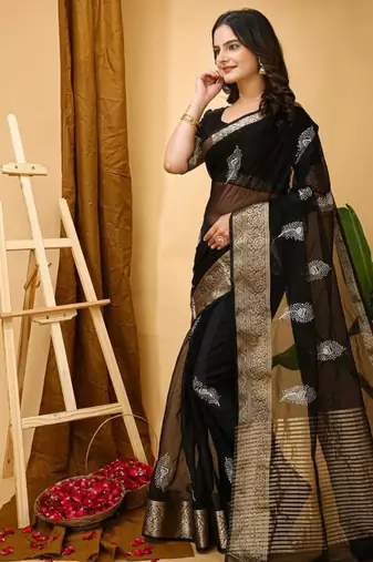 black organza sequin saree