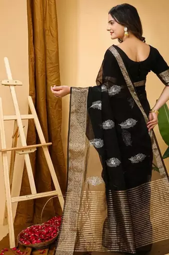 black organza sequin saree