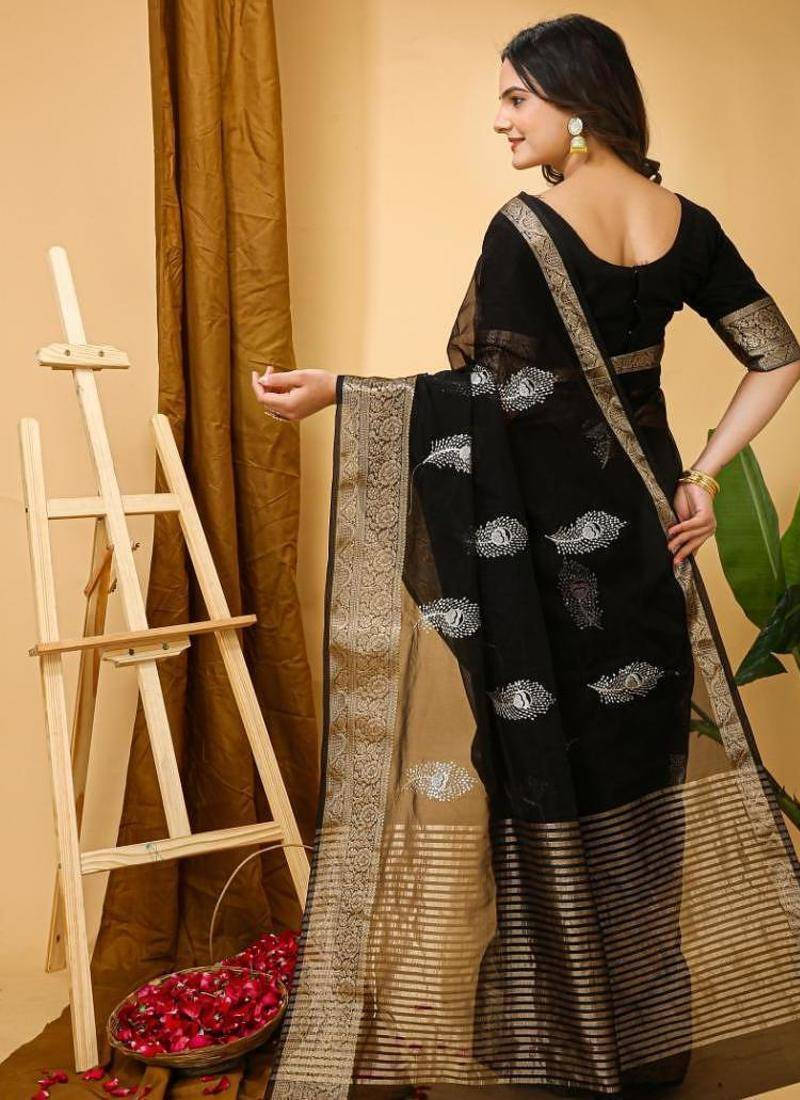 black organza sequin saree