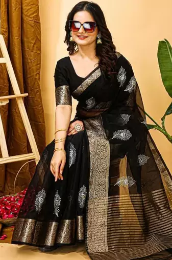 black organza sequin saree