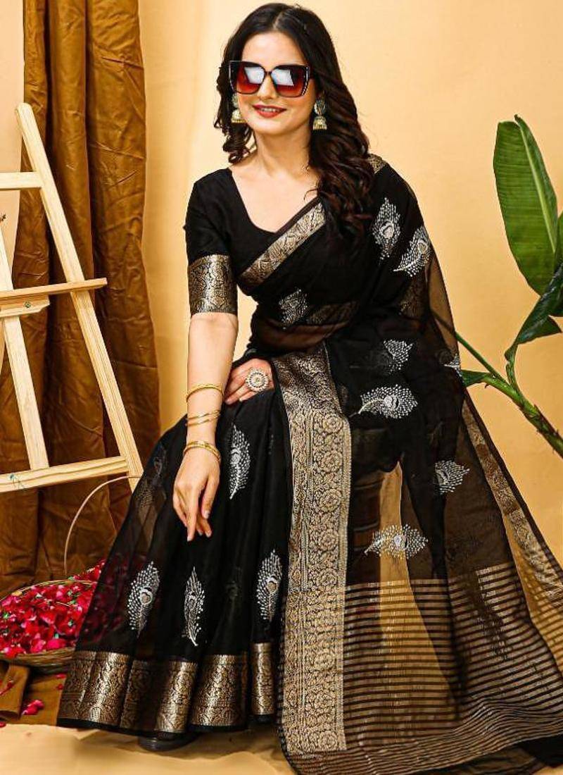 black organza sequin saree