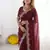 maroon georgette zari embroidered saree with blouse