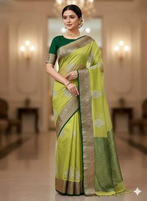 perrot green organza embroidered saree 1