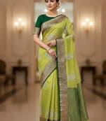 perrot green organza embroidered saree