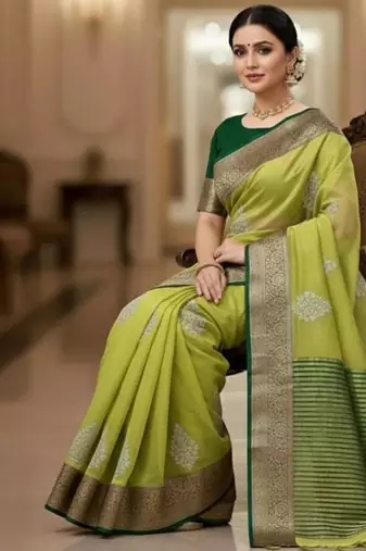 perrot green organza embroidered saree