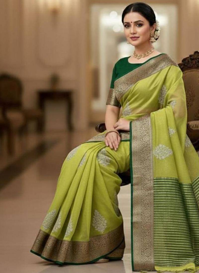 perrot green organza embroidered saree