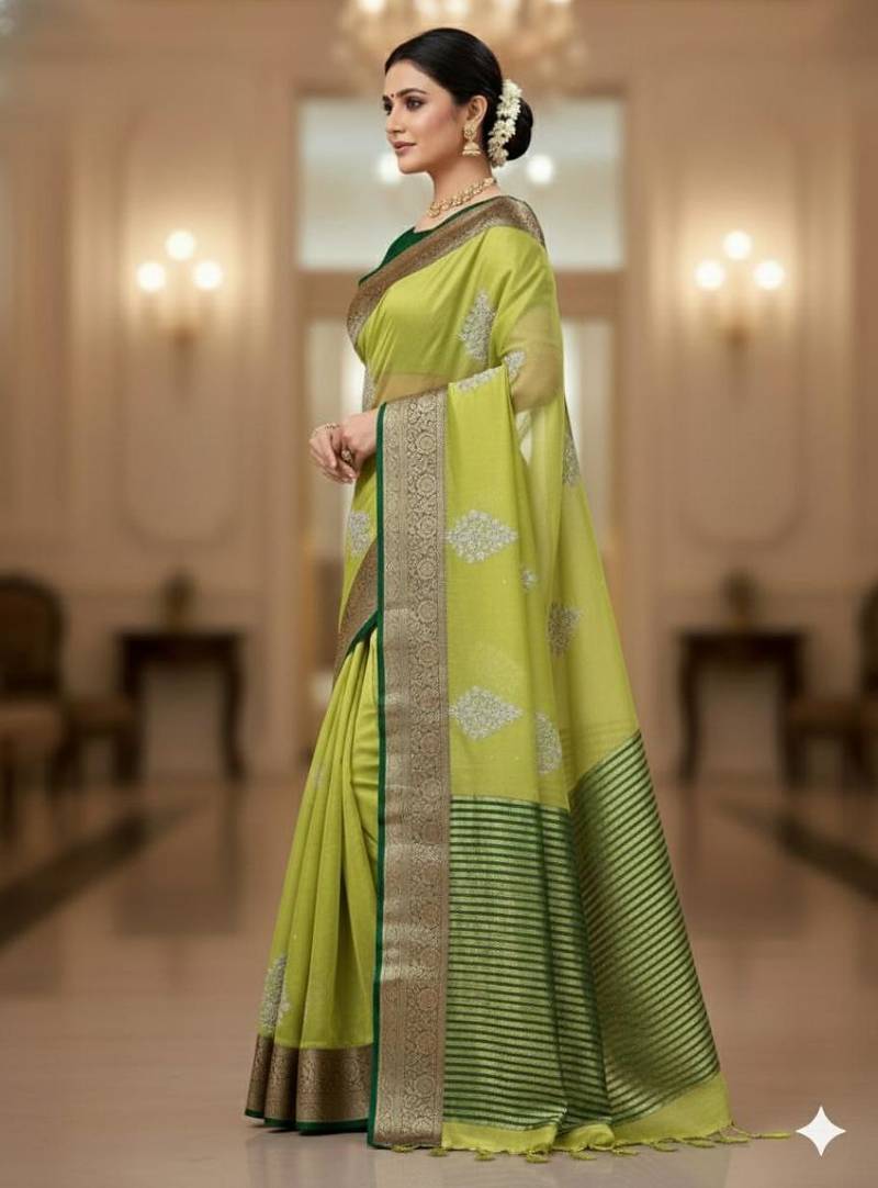 perrot green organza embroidered saree