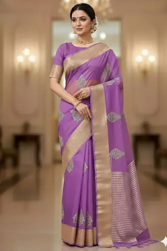 levender organza embroidered saree