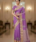 levender organza embroidered saree