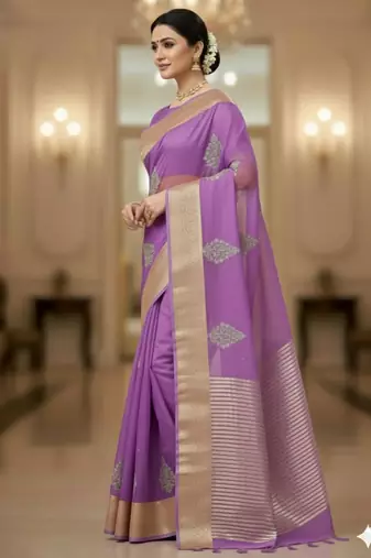 levender organza embroidered saree