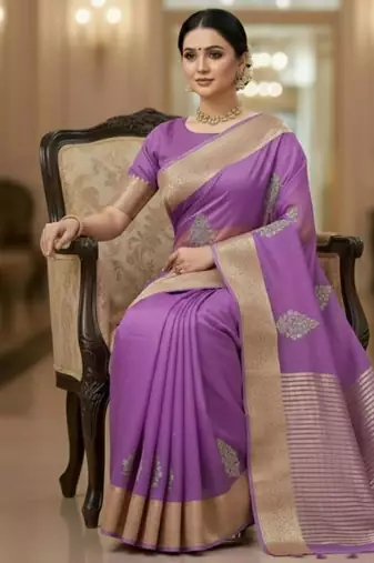 levender organza embroidered saree