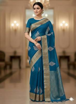 aqua blue organza embroidered saree 1