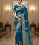 aqua blue organza embroidered saree