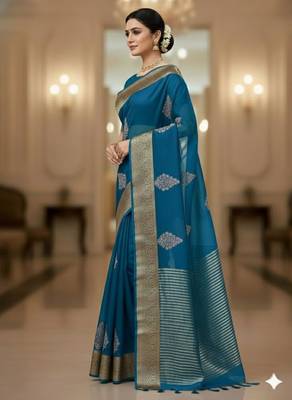 aqua blue organza embroidered saree 2