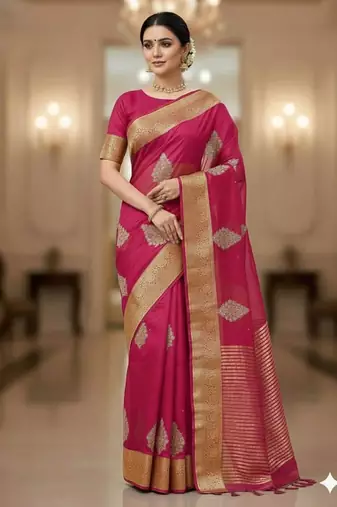pink organza embroidered saree