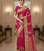 pink organza embroidered saree