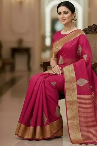 pink organza embroidered saree
