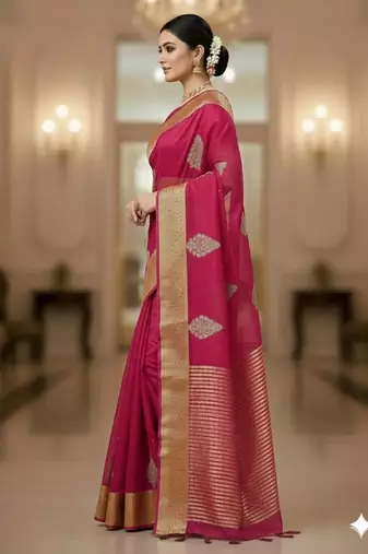 pink organza embroidered saree