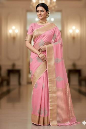 light pink organza embroidered saree