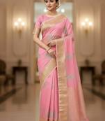 light pink organza embroidered saree