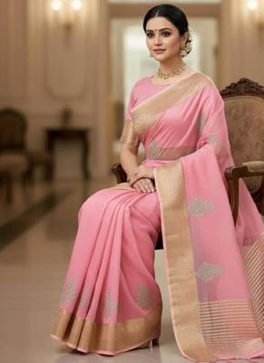 light pink organza embroidered saree 2