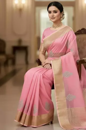 light pink organza embroidered saree