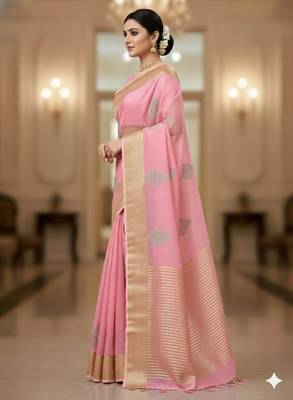 light pink organza embroidered saree 3