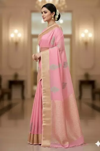 light pink organza embroidered saree