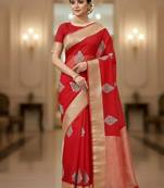 red organza embroidered saree