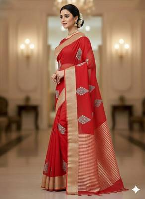 red organza embroidered saree 3