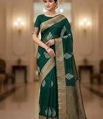green organza embroidered saree