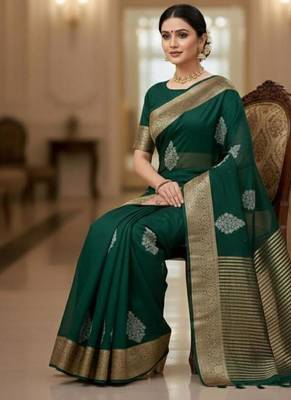 green organza embroidered saree 3