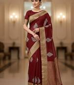 maroon organza embroidered saree