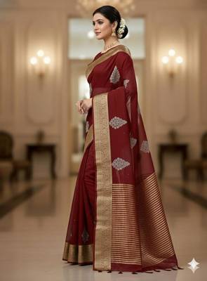 maroon organza embroidered saree 2