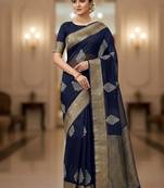 navy blue organza embroidered saree