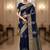 navy blue organza embroidered saree